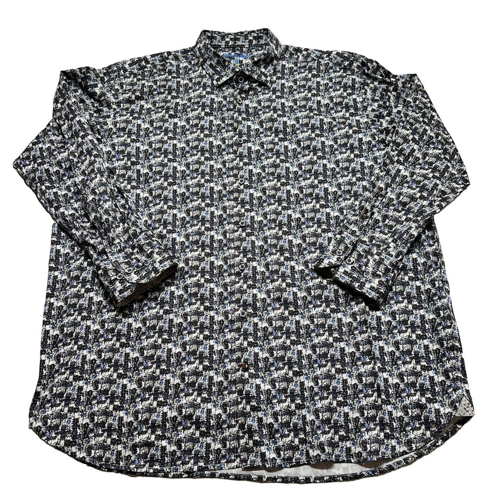 Visconti Black Men's Button Up Multicolor Long Sleeve Shirt Sz 2XLB Crazy Design